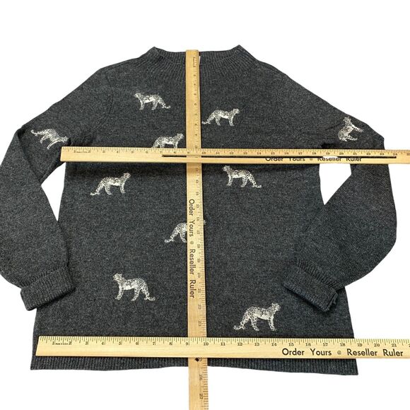 Chico's Sweater Women's S Gray Embroidered Cheetah Ribbed Sleeve & Hem Crew Neck - Picture 2 of 11